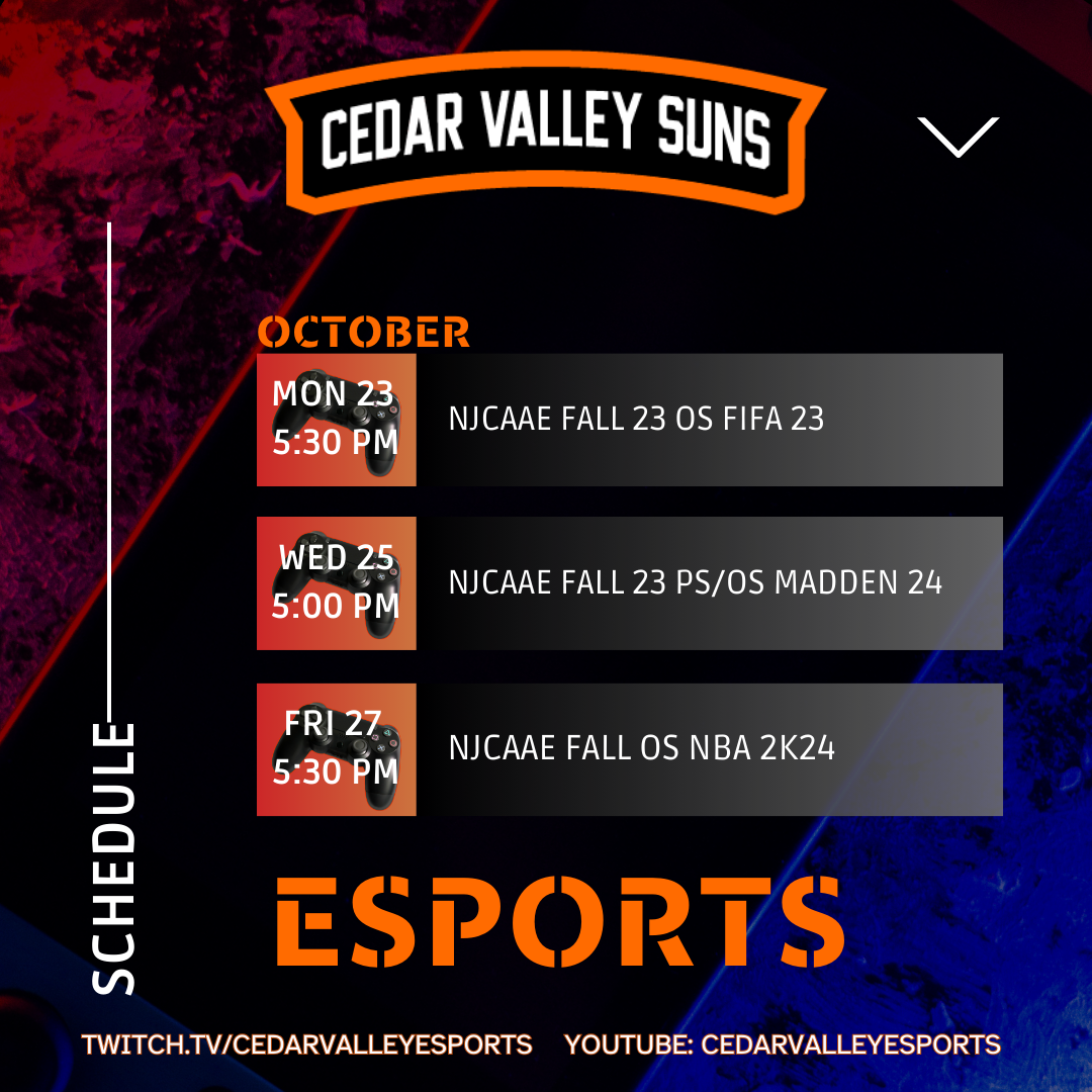 Cedar Valley eSports Schedule Oct. 22-28
